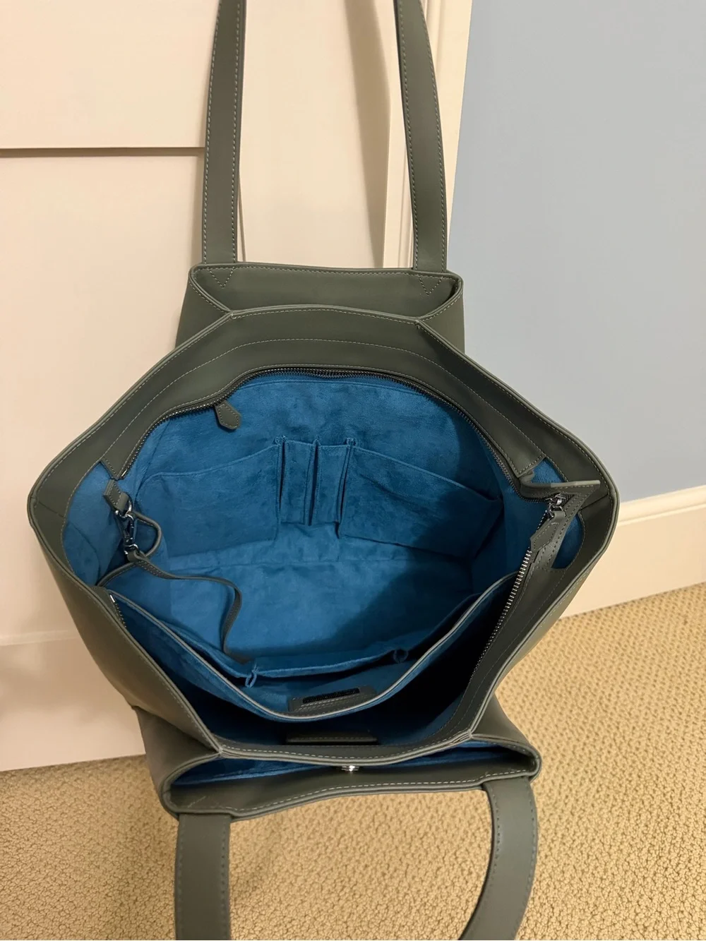 KAAI Pyramid Luxury Italian Leather Work Laptop Tote Bag - Urban Sage (green)